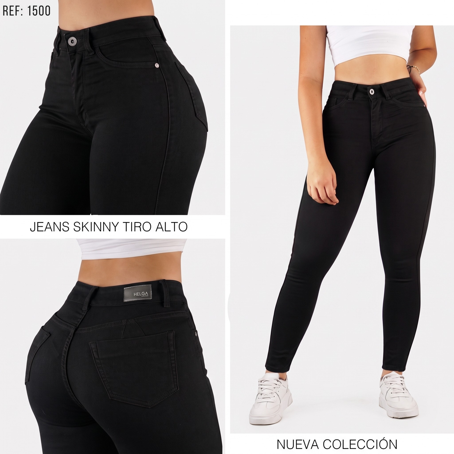 Jeans Skinny Strech, Tiro Alto Ref 1500 Negro