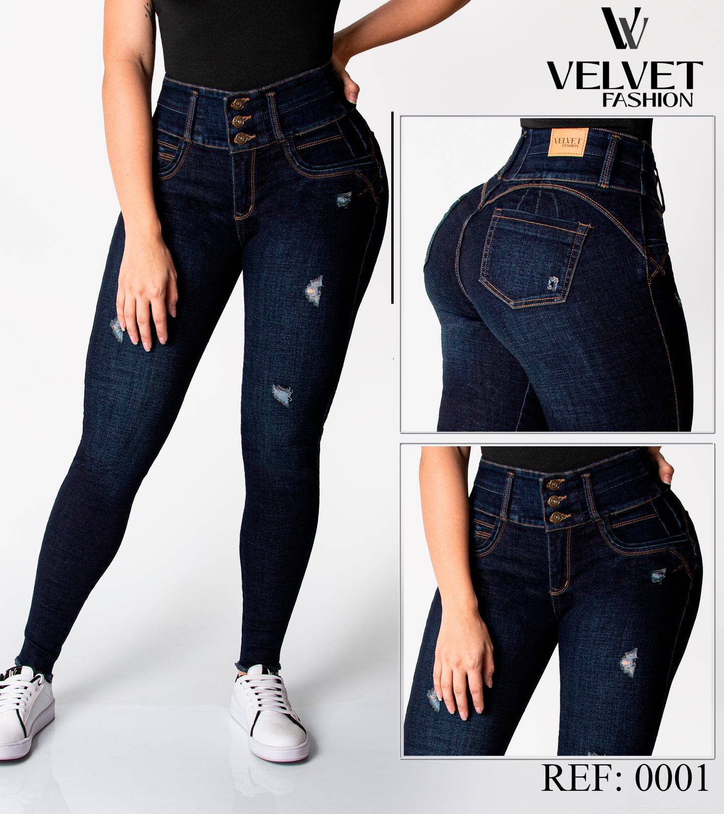 Jeans Skinny Strech Control Abdomen, Tiro Alto Ref 0001