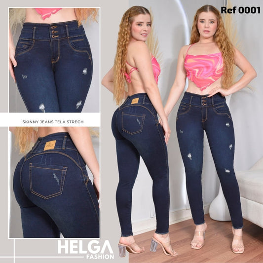 Jeans Skinny Strech Control Abdomen, Tiro Alto Ref 0001