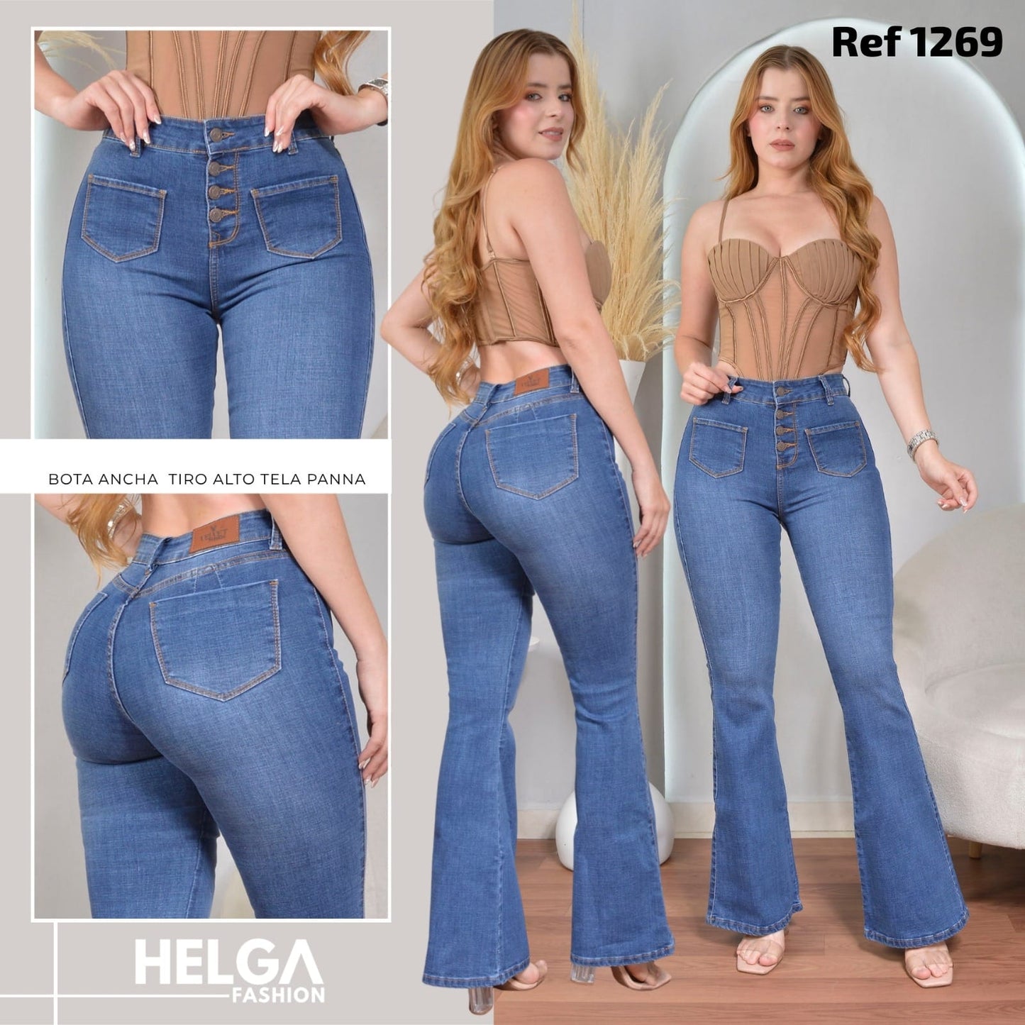 Jeans Bota Ancha Strech, Tiro Alto Ref 1269