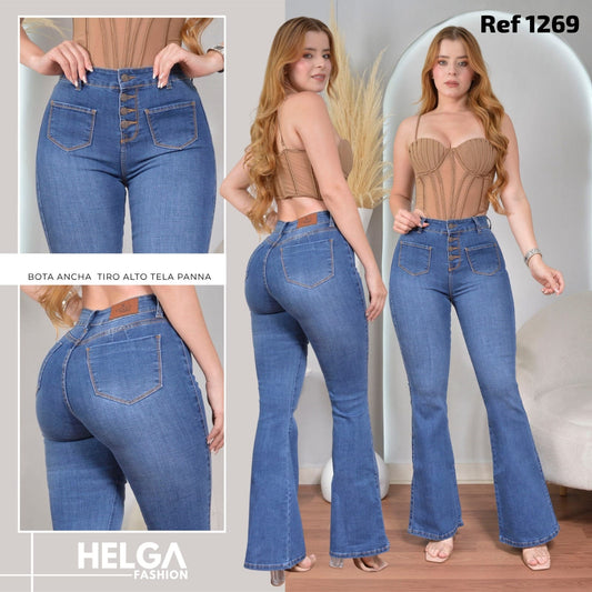 Jeans Bota Ancha Strech, Tiro Alto Ref 1269