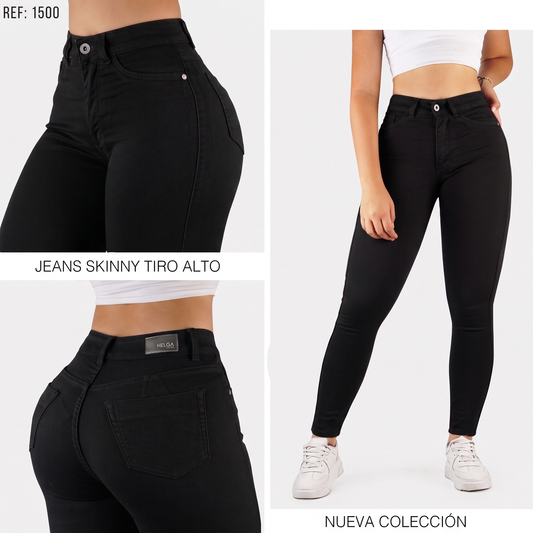 Jeans Skinny Strech, Tiro Alto Ref 1500 Negro
