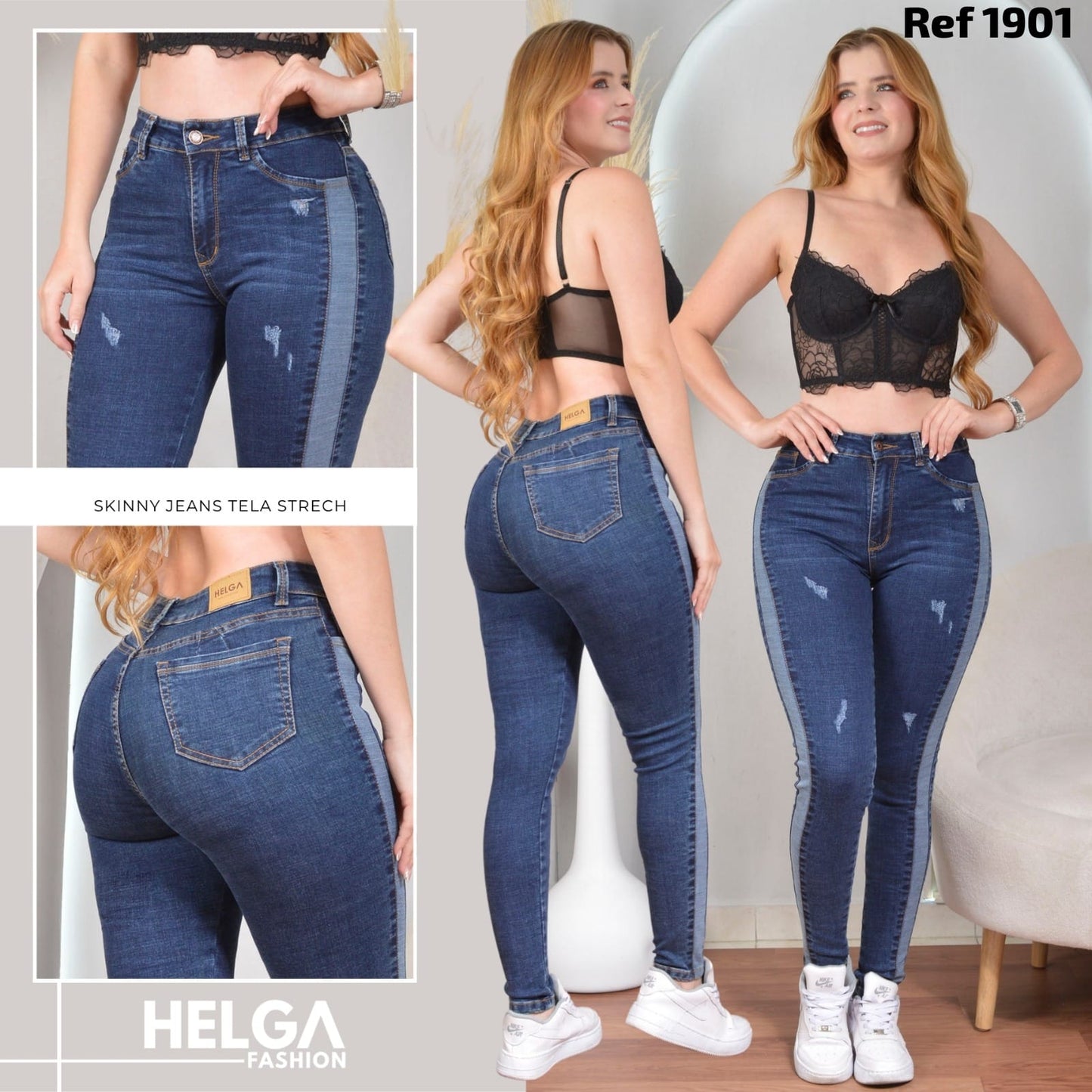 Jeans Skinny Strech, Tiro Alto Ref 1901