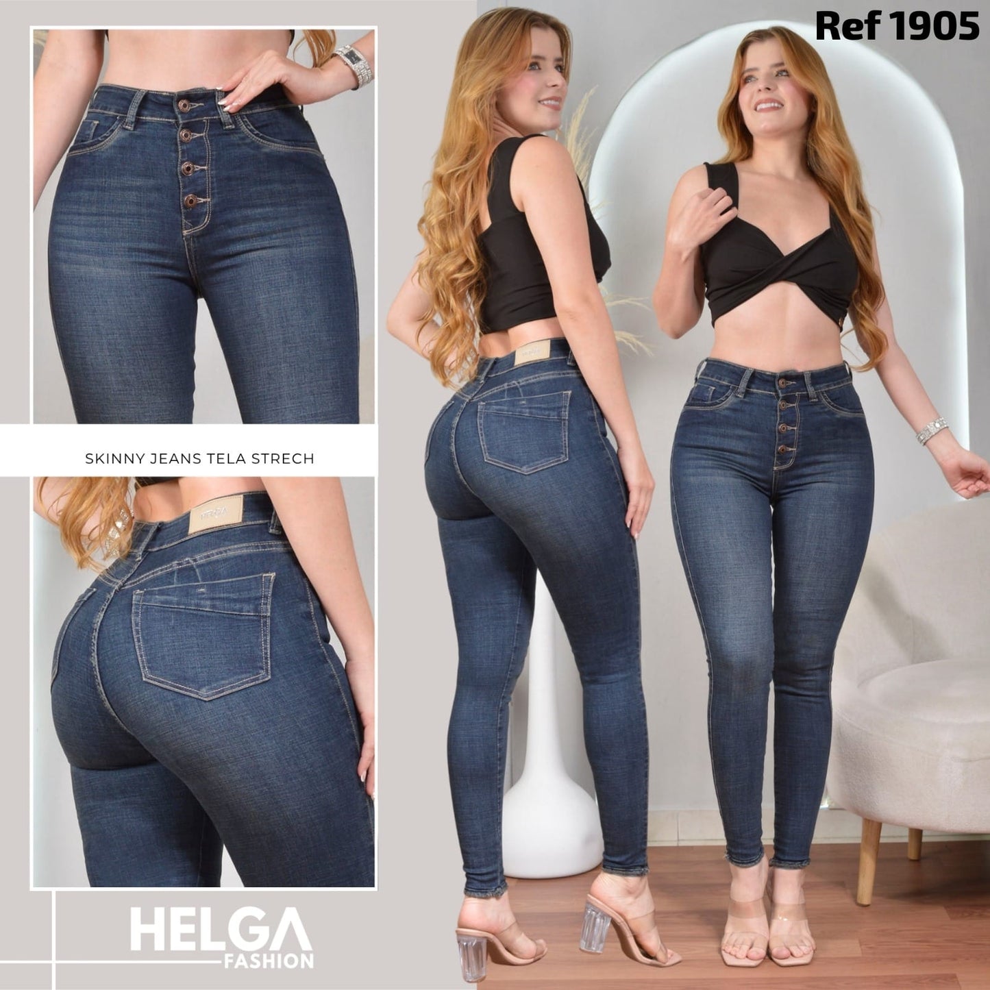 Jeans Skinny Strech, Tiro Alto Ref 1905