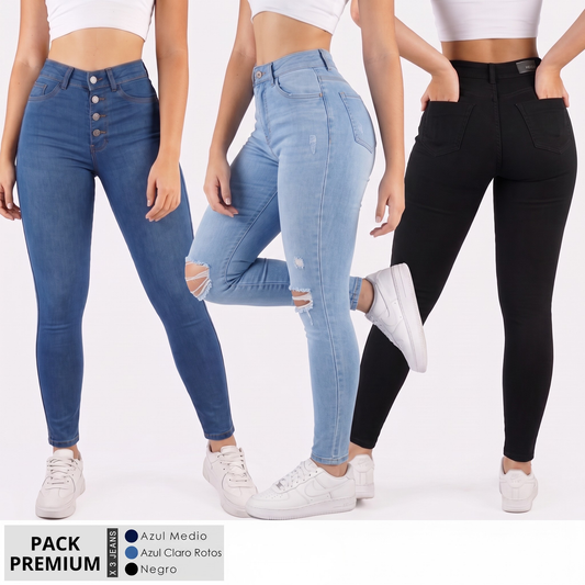 PACK X3 JEANS PREMIUM DAMA