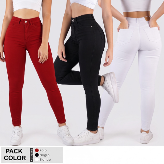 PACK X3 JEANS COLOR DAMA
